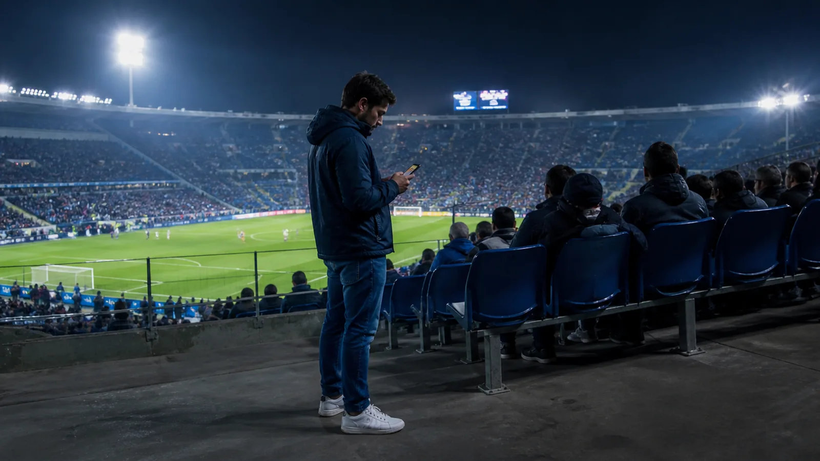 Hincha chileno adulto usa la aplicación durante un partido en vivo