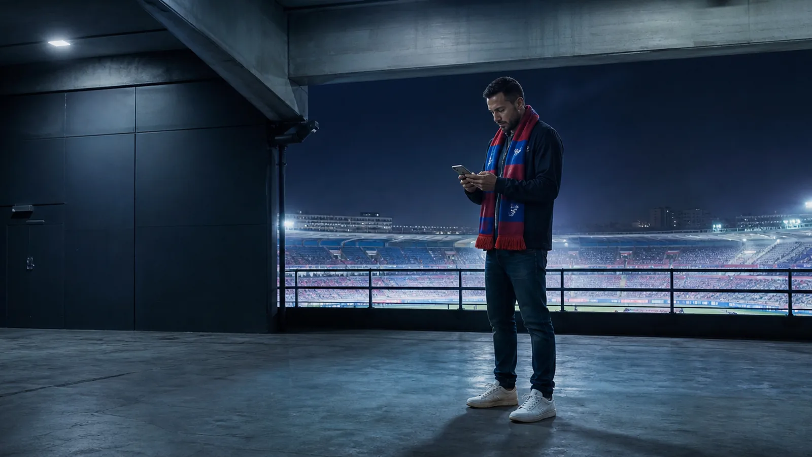 Hincha chileno adulto sigue un partido en vivo desde su teléfono