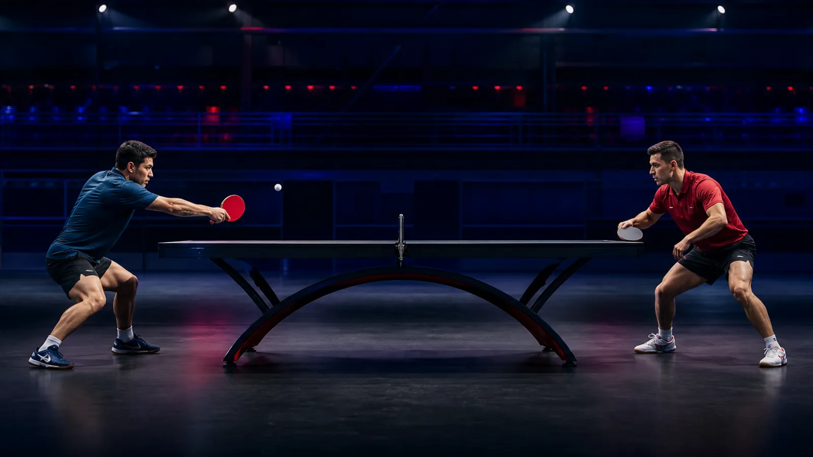 Jugadores chilenos adultos disputan un partido de tenis de mesa