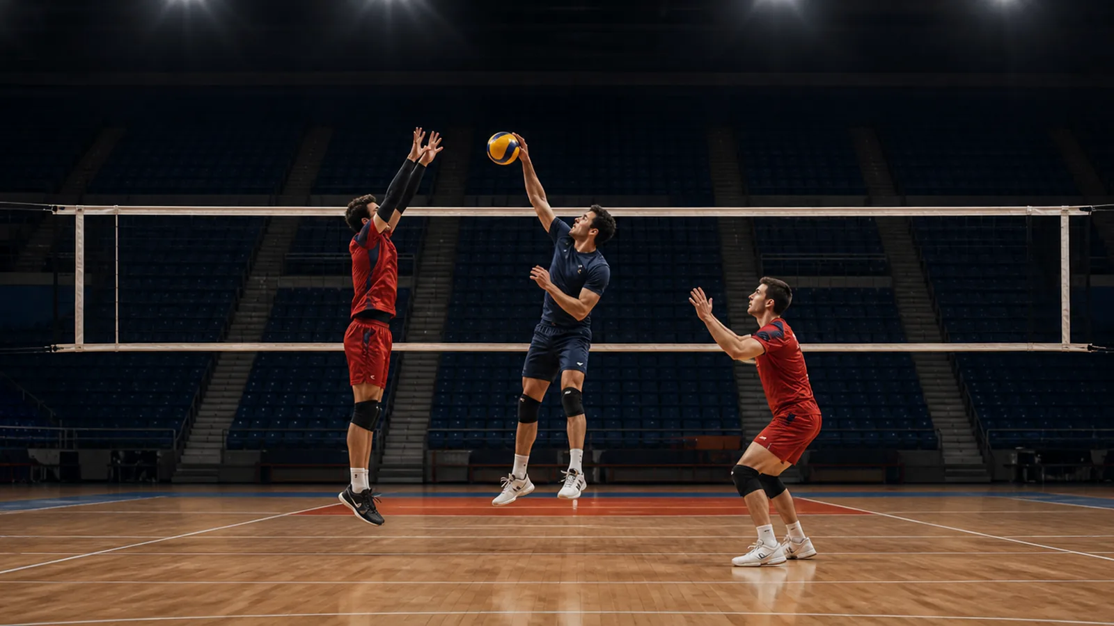 Jugadores chilenos adultos compiten junto a la red de vóleibol