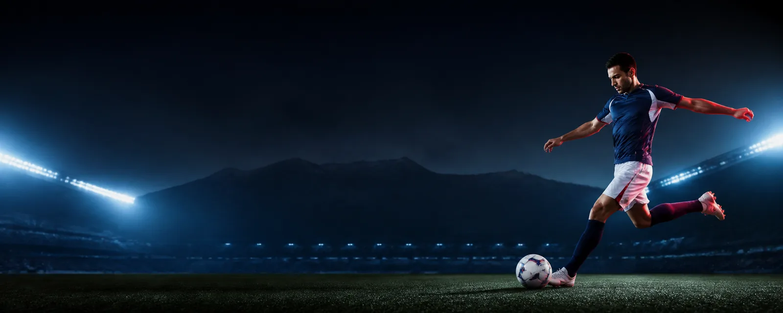 Futbolista chileno en un estadio nocturno